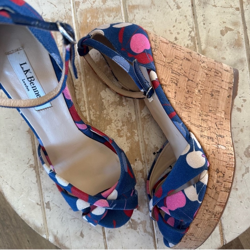 LK Bennett Blue and Red Wedge Sandals